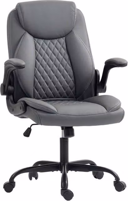 Rolipo Grey Faux Leather Modern Task Chair with Flip-Up Armrests and Castors – 1