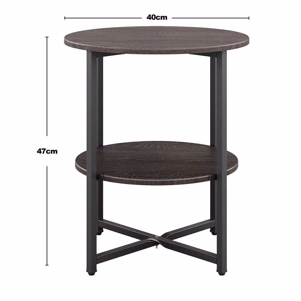 Kelvenix Round Sofa Side Table in Brown with X-Frame Design, W/D/H: 40 x 40 x 47 cm – 2