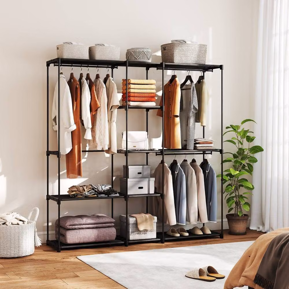 KORVIXA Black Metal Clothes Wardrobe with 8 Shelves, Width: 90 cm – 3