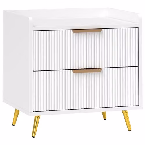 HOMCOM Modern Bedside Table with 2 Drawers in White and Gold, W/D/H: 40 x 40 x 50 cm – 1