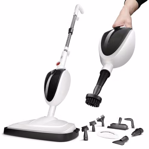 Avalla T-5 2-in-1 Steam Mop and Portable Handheld Steam Cleaner in White with 7 Accessories for Chemical-Free Cleaning of Floors, Grout, Carpets and Upholstery – 1