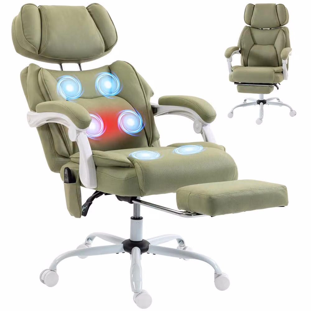 STILVORA Green Executive Massage Office Chair with Heat, Recline, Footrest and Headrest – 4