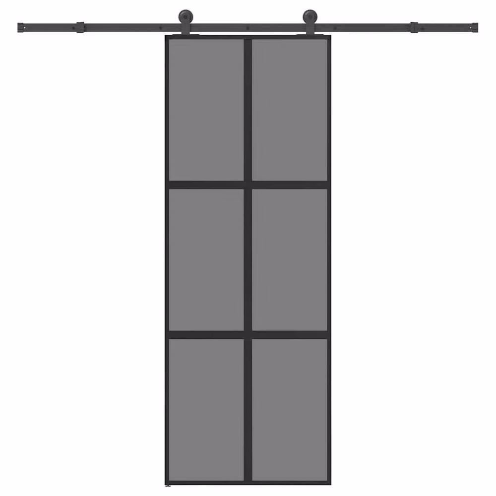 Berkfield Home Black Sliding Door with Hardware Set, W/H: 76 x 205 cm, Tempered Glass and Aluminium – 2
