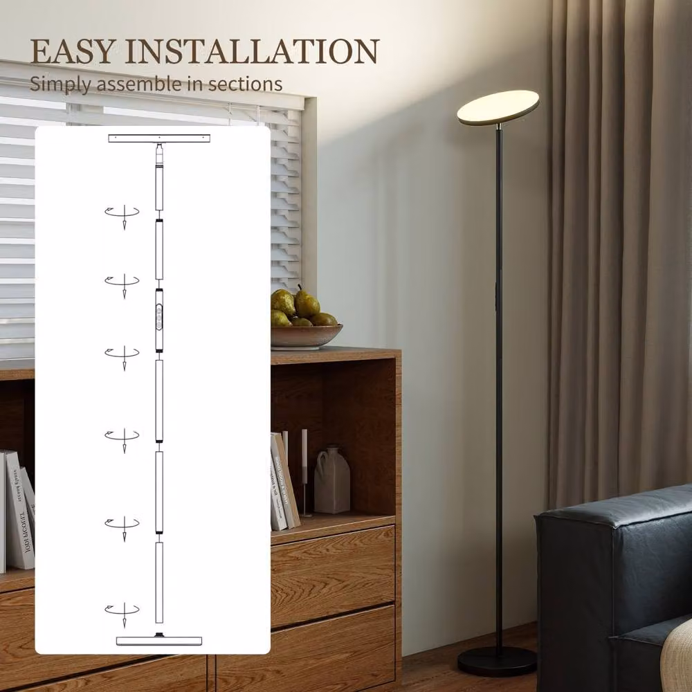 Wyld Haus Black Metal LED Uplighter Floor Lamp with Remote and Touch Control – 7