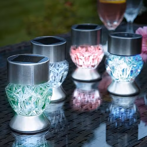 mysmartbuy 4 x Solar Powered Crystal Glass Colour-Changing LED Garden Stake Lights in Silver, H34 x 7.5 cm Diameter – 3