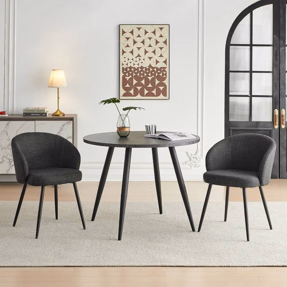 SONARA Modern Set of 2 Grey Fabric Ergonomic Dining Chairs with Armrests – 3