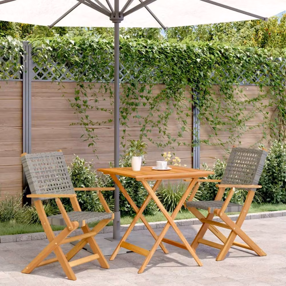 Berkfield Home 3 Piece Bistro Set in Grey Poly Rattan and Acacia Wood – 2