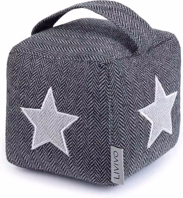 LIVIVO Weighted Star Fabric Door Stopper in Grey and White – 1