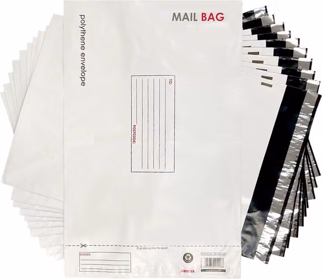 Janrax 50 Pack Self-Adhesive White Polythene Mailing Bags, W: 32 cm x D: 44 cm