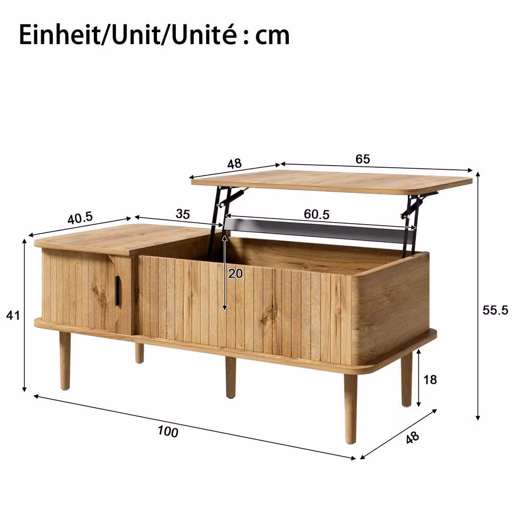 Merax Modern Scandinavian Lift Top Coffee Table with Sliding Door Storage in Brown – 2