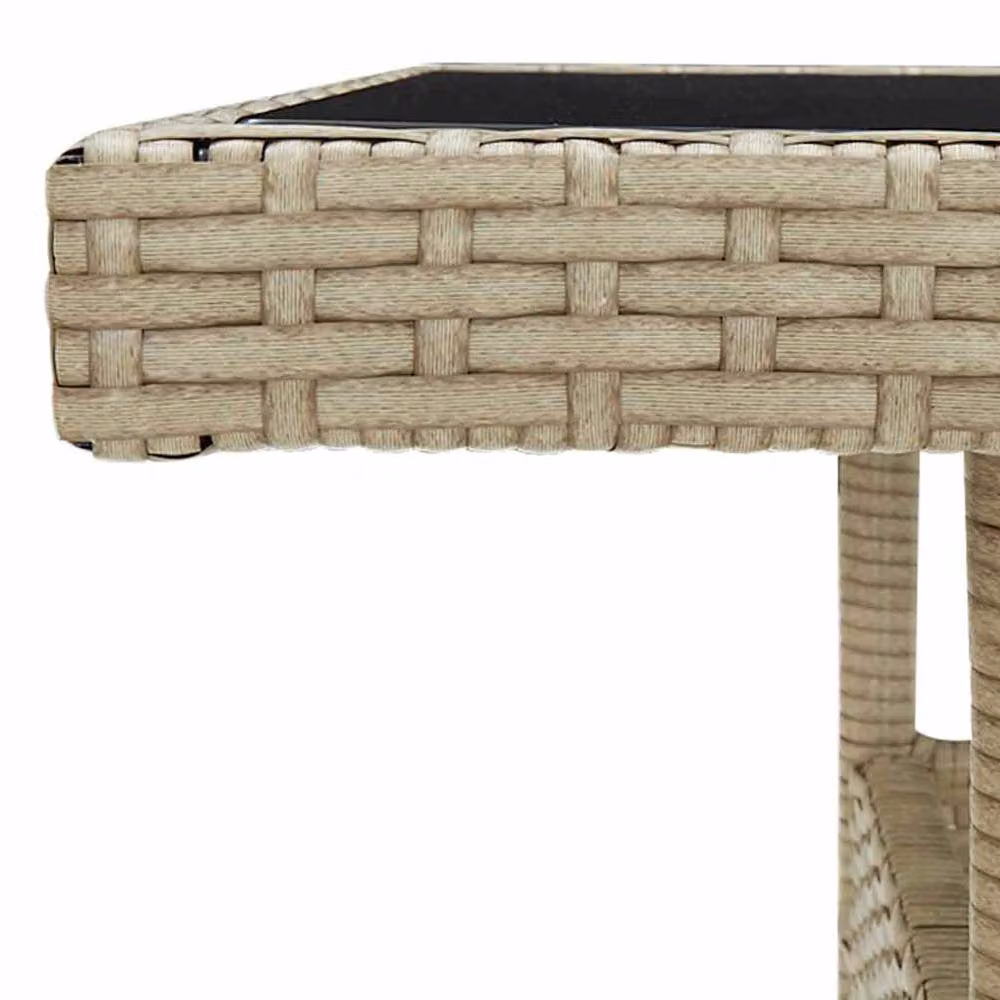 Berkfield Home Beige Poly Rattan and Glass Outdoor Dining Table – 2