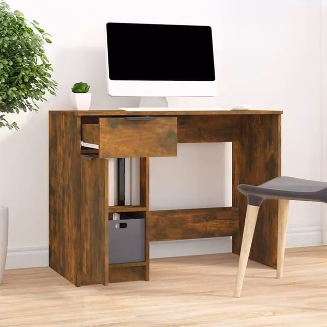 Berkfield Home Modern Writing Desk in Smoked Oak Brown, W/D/H: 100 x 50 x 75 cm – 1