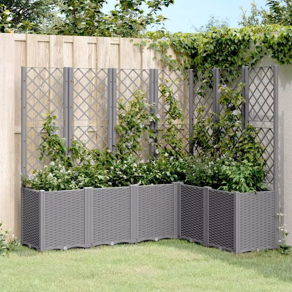 Berkfield Home Garden Planter with Trellis in Light Grey, W/D/H: 160 x 120 x 140 cm – 2