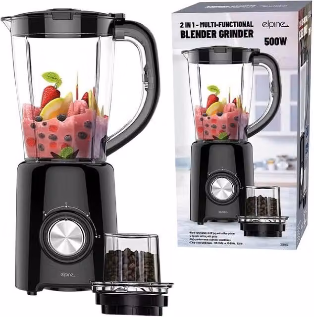 BARGAINS-GALORE 2-in-1 Multi-Functional Blender and Juicer with Grinder, 500W, 2 Speed, Black