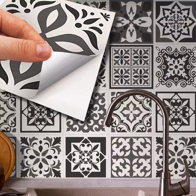 Walplus Wall Tile Stickers in Grey, 24 Pack, 15 x 15 cm