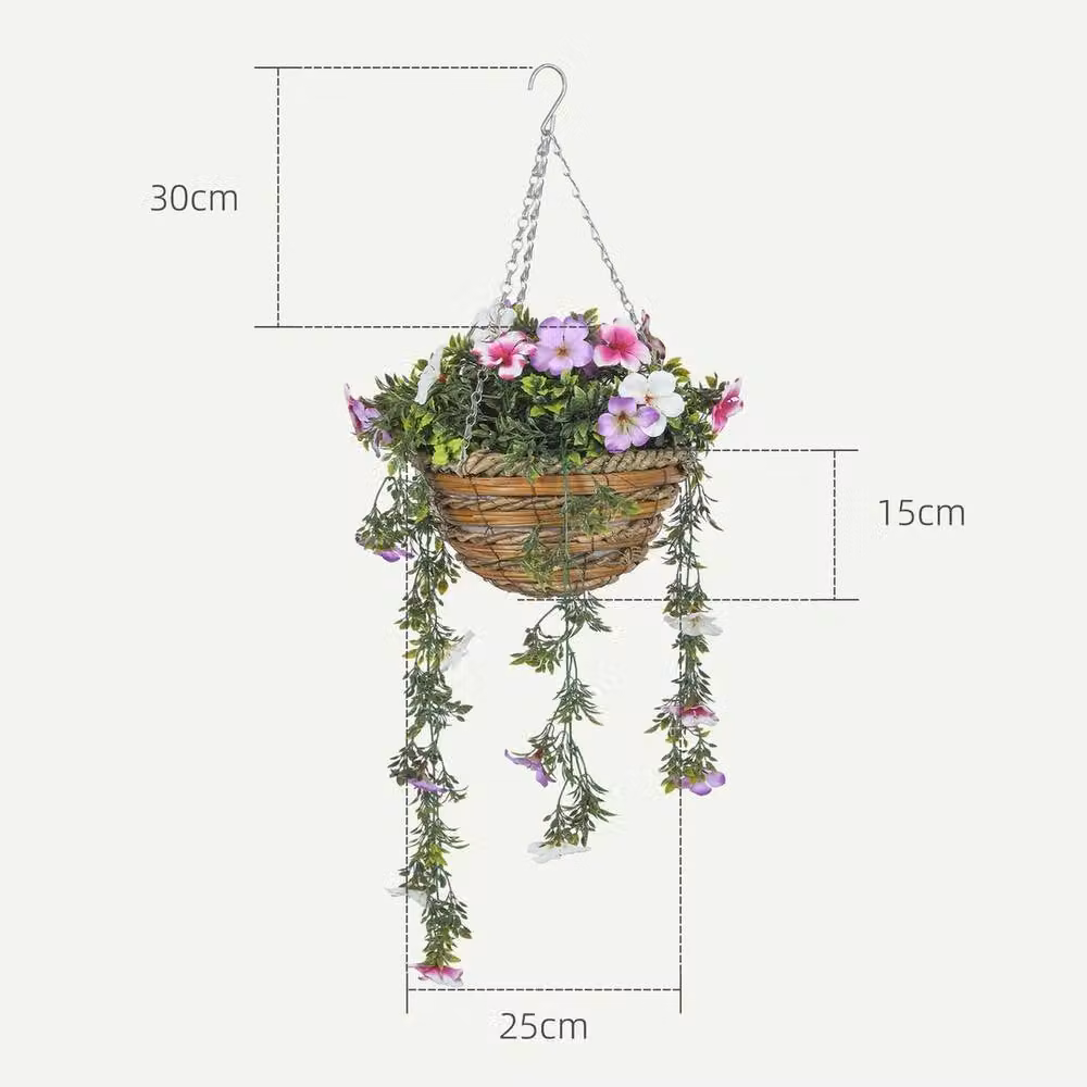 EONLION Set of 2 Green Artificial Azalea Flowers in Rattan Hanging Baskets, Height: 100 cm – 2
