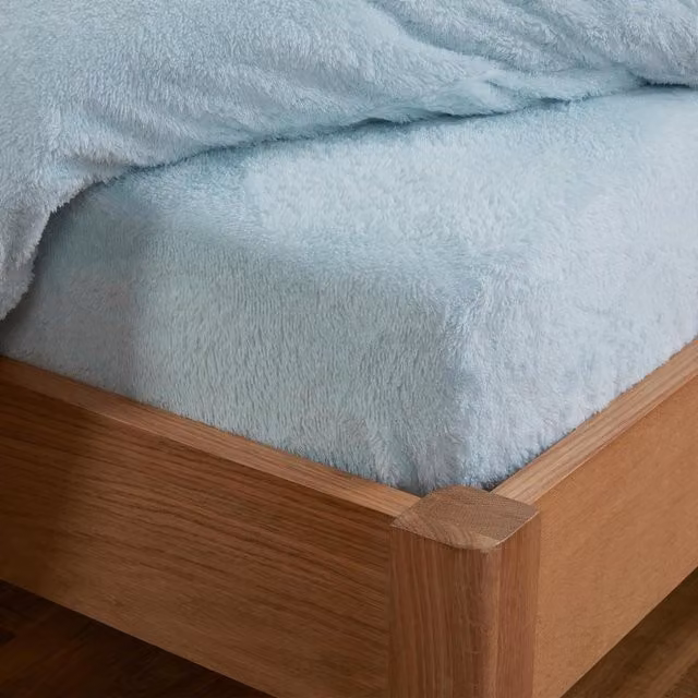 Brentfords Teddy Fleece Thermal Fitted Bed Sheet in Blue, W/D/H: 180 x 200 cm