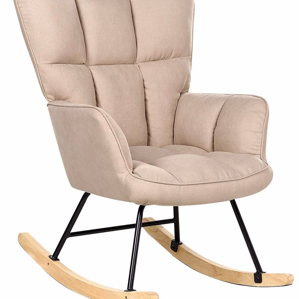 Wyld and Coco Beige Tufted Rocking Chair with Polyester Upholstery and Wooden Frame, H 104 cm x W 71 cm x D 83 cm – 2