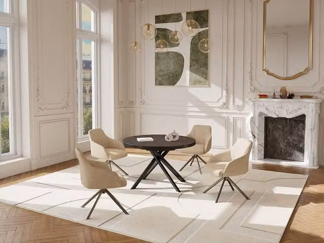 Vente-unique Modern Round Extendable Dining Table with Ceramic Top and X-Frame Metal Base in Grey or Brown