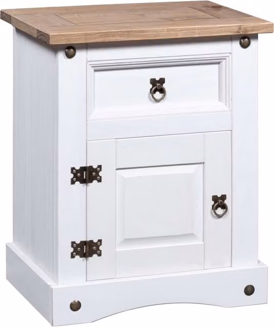 Berkfield Home Corona Range Mexican Pine Bedside Cabinet in White, W: 53 cm, D: 39 cm, H: 66 cm