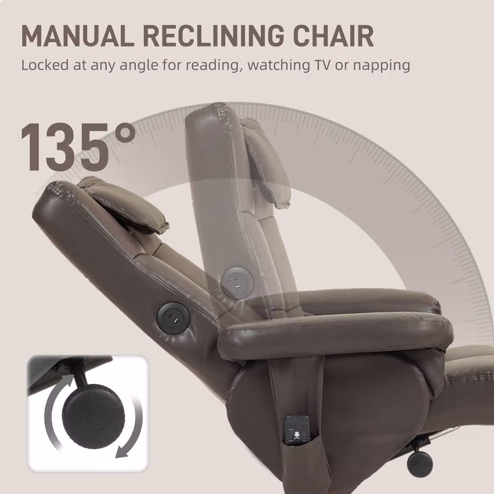 HOMCOM Massage Recliner Chair with Footstool and Hidden Storage in Dark Brown Synthetic Leather – 5