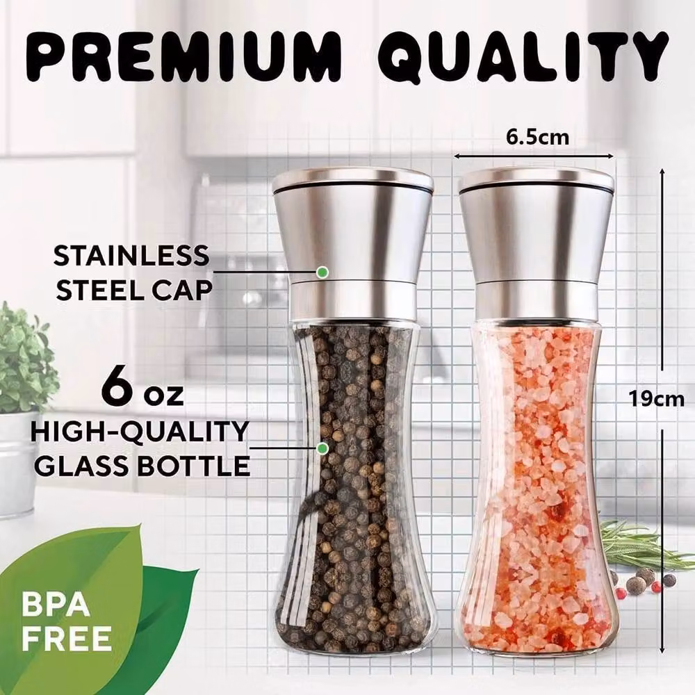 Havendro 2-Piece Manual Stainless Steel and Ceramic Salt and Pepper Grinder Set in Silver – 6