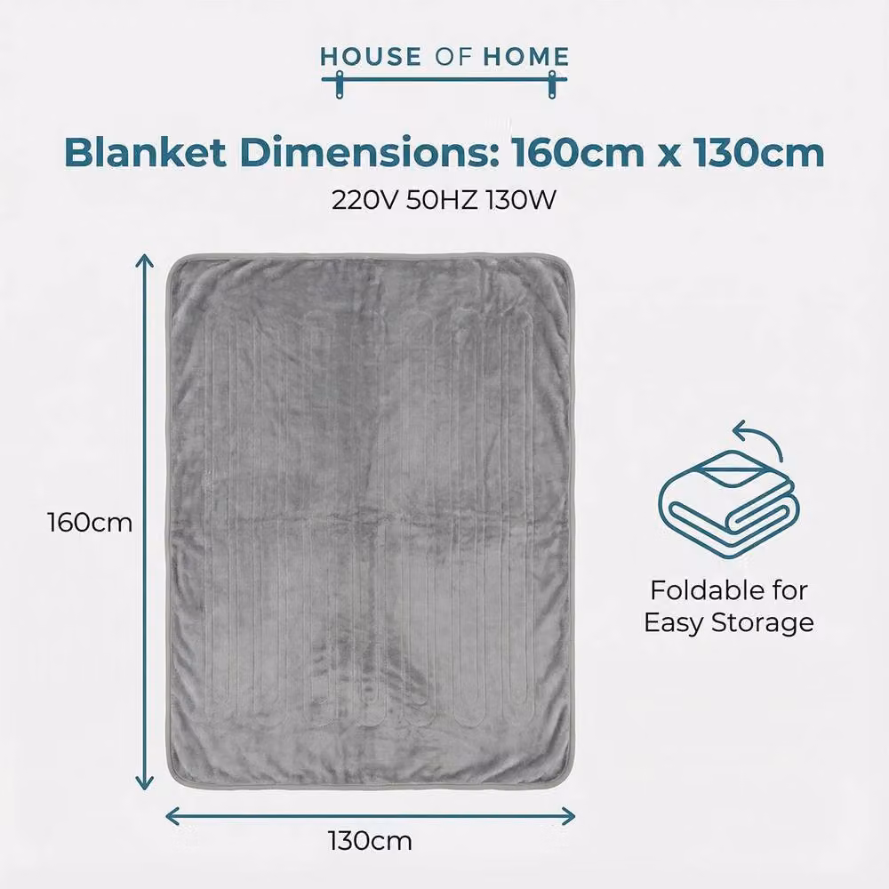 House of Home Electric Heated Fleece Throw Blanket, Grey, W/D/H: 160 x 130 cm – 2