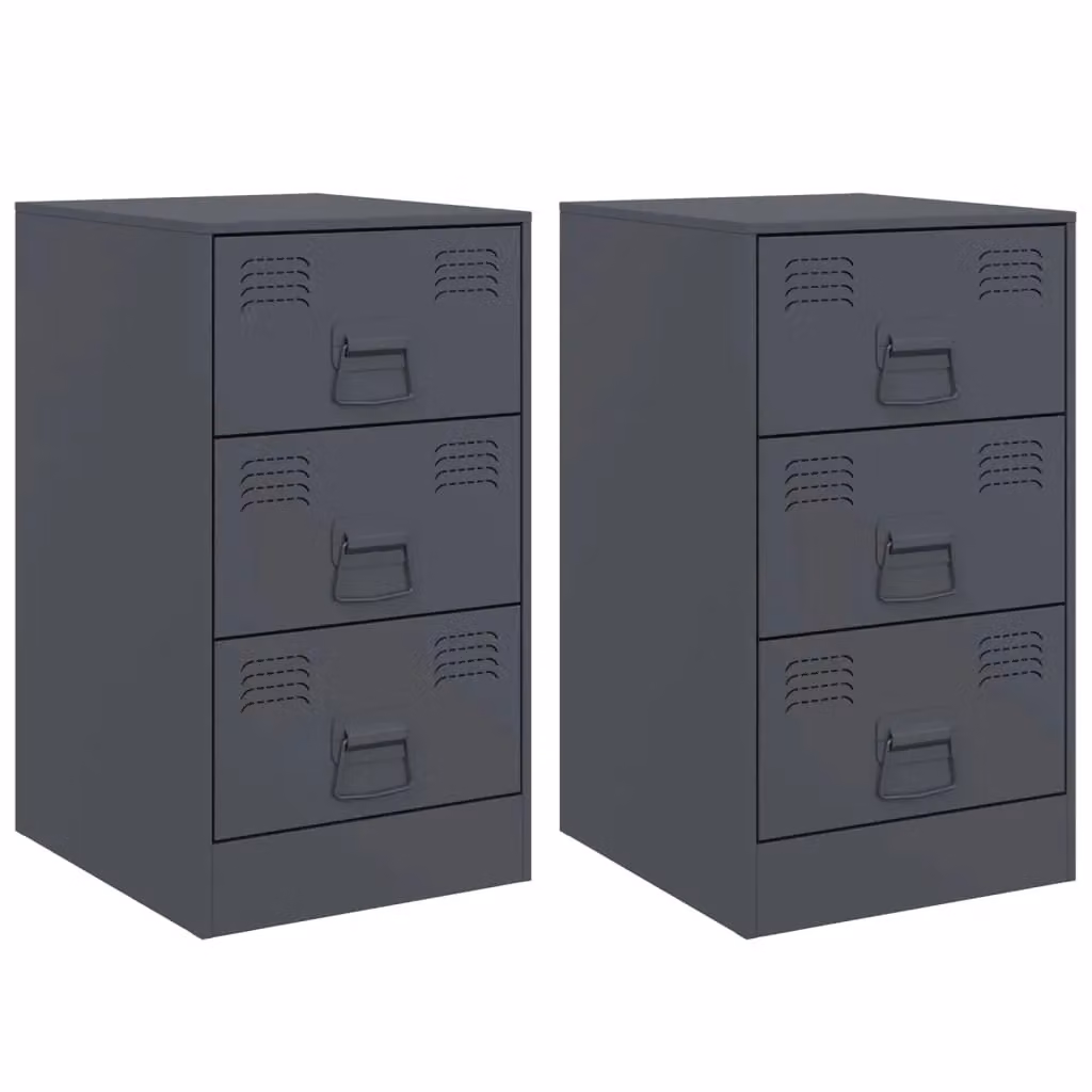 Berkfield Home Set of 2 Anthracite and Black Steel Bedside Cabinets, W/D/H: 34.5 x 39 x 62 cm – 2