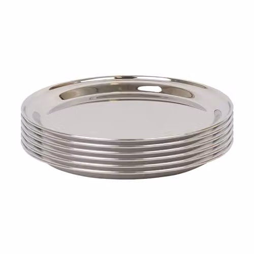 Argon Tableware Set of 6 Round Stainless Steel Serving Platters in Silver, Diameter: 25.5 cm – 1