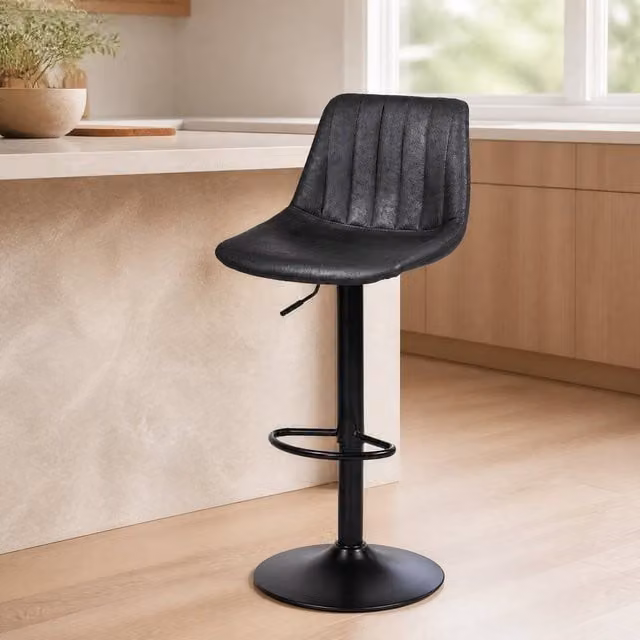 STILVORA Set of 2 Modern Black Synthetic Leather Bar Stools with 360 Degree Swivel Metal Frame