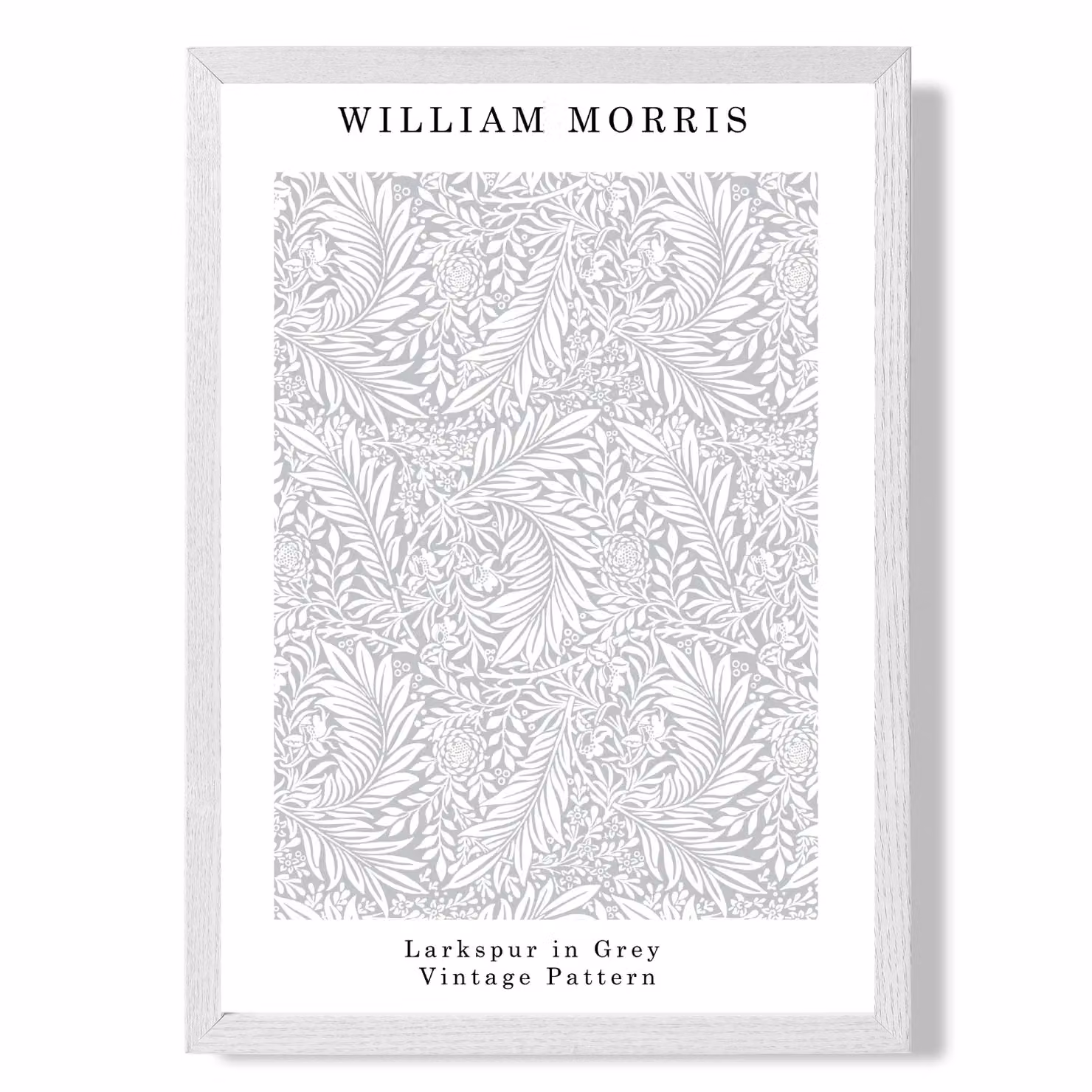 ARTZE William Morris Larkspur Floral Art Print in Grey with White Frame, A3 Size – 2