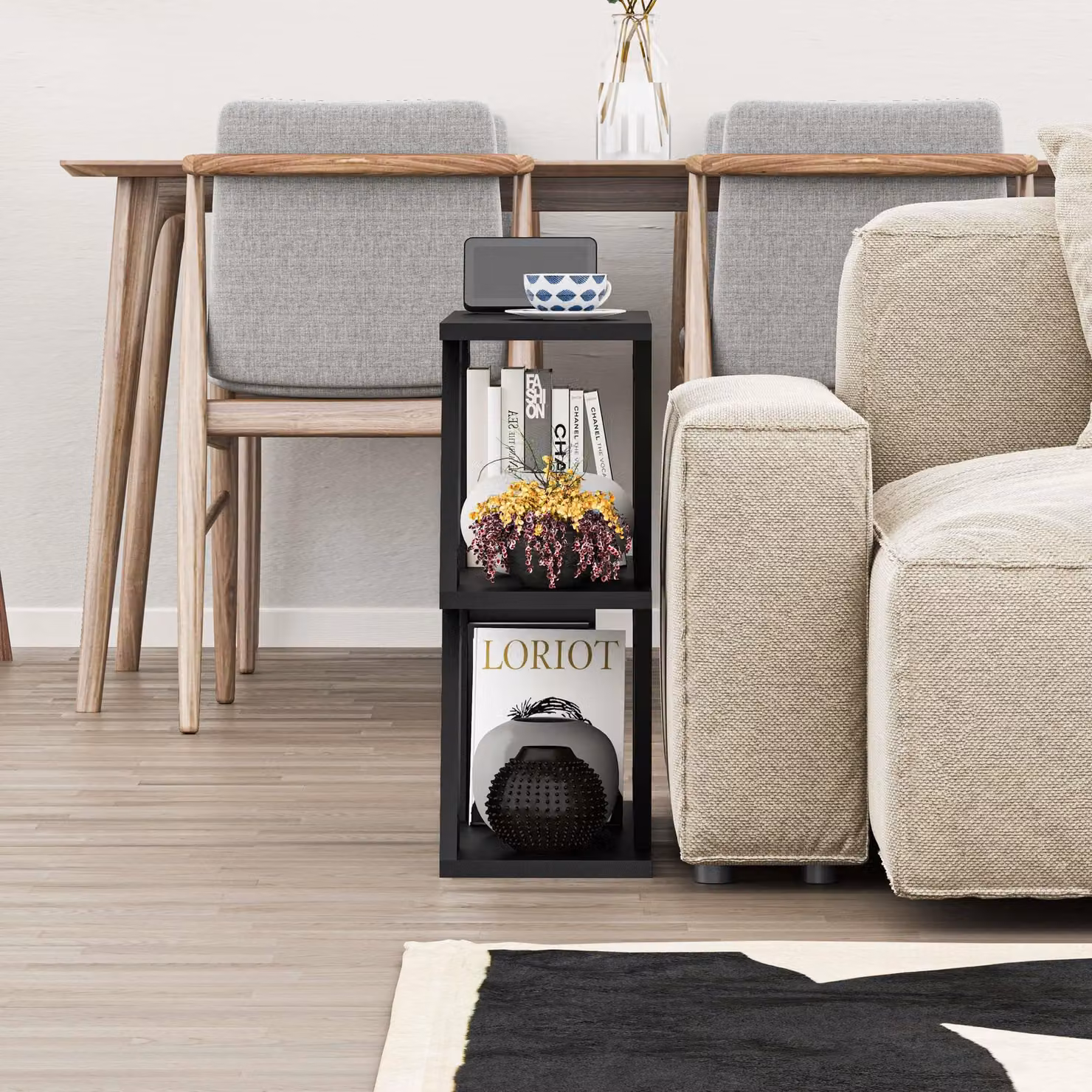 Decortie Lazena Modern 3-Tier Side Coffee Table in Black, H 60.0 cm x W 55.4 cm x D 22.0 cm – 4