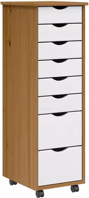 Berkfield Home MOSS Rolling Cabinet with Drawers in Honey Brown Solid Pine Wood – 1