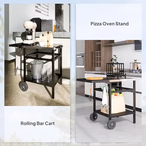 Outsunny Black Foldable BBQ Trolley and Pizza Oven Side Table with Wheels – 6