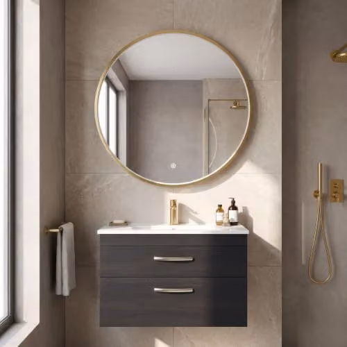 Balterley Round LED Bathroom Mirror with Demister Pad and Touch Sensor in Gold, W/D/H: 60 x 60 x 1 cm – 5