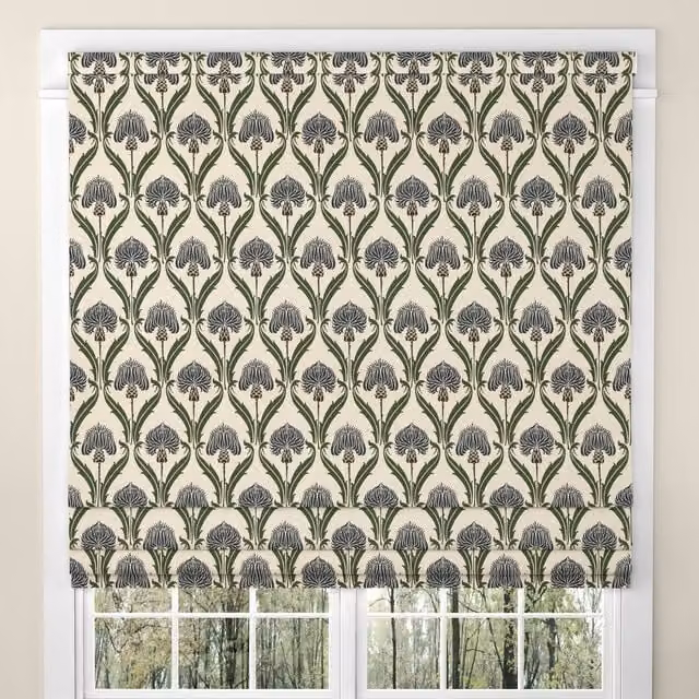 ANTE DECOR Highland Thistle Made To Measure Blackout Roman Blind in Cream and Blue