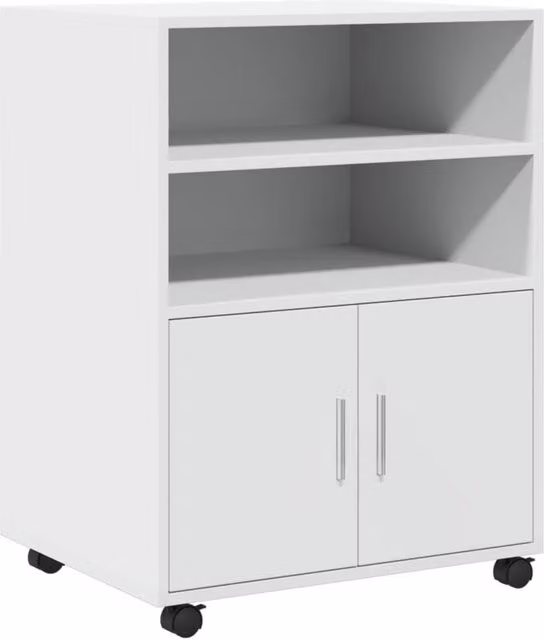 Berkfield Home White Rolling Cabinet with Hinged Doors and Internal Shelves, W/D/H: 60 x 48 x 81 cm