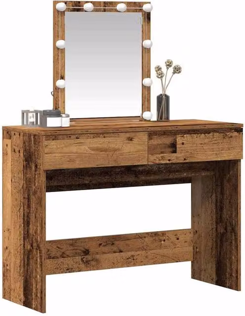 Berkfield Home Beautiful Dressing Table with LED Mirror in Brown Old Wood Industrial Style