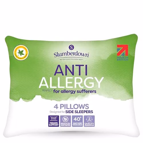 Slumberdown Anti Allergy Firm Support Pillows, 4 Pack, White, W: 48 cm, D: 74 cm