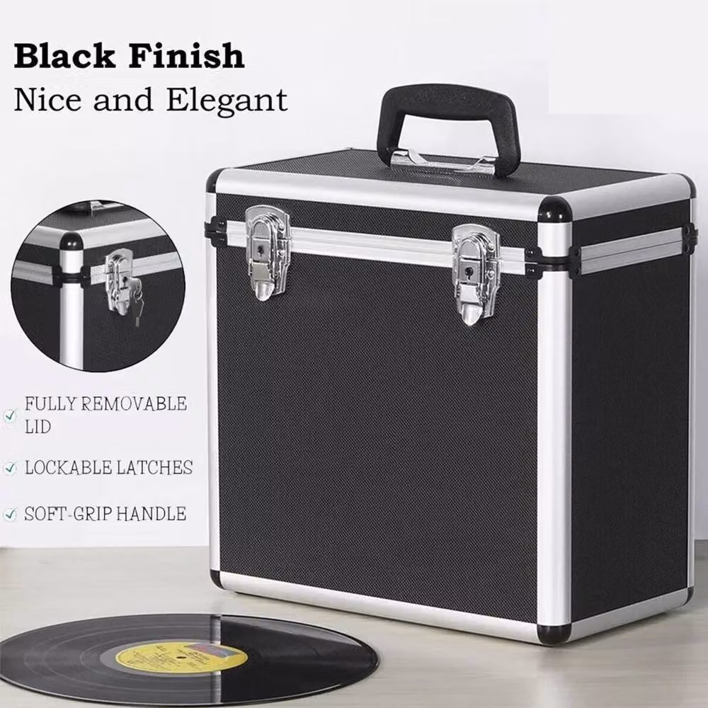 Ventryn Black Heavy Duty Vinyl Record Storage Box with Lid and Lockable Case – 3