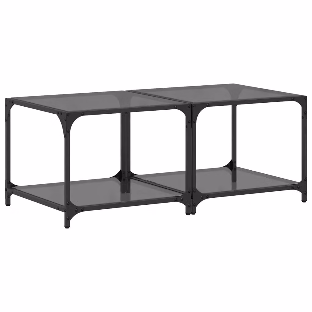 Berkfield Home Set of 2 Modern Square Coffee Tables with Black Glossy Glass Tops and Steel Legs, W/D/H: 50 x 50 x 40 cm – 2