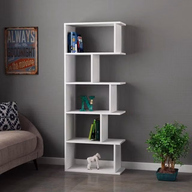 FWStyle Modern Design Matt White Freestanding Bookshelf Shelving Unit