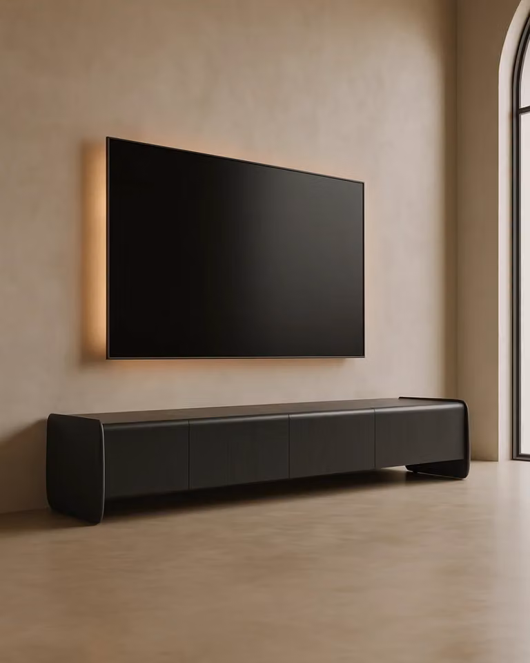 Tommy Franks Underline Minimalist TV Unit in Black Oak, W/D/H: 220 x 50 x 45 cm