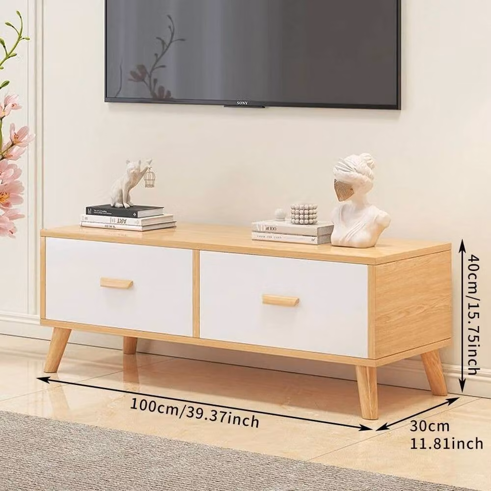 KORVIXA Modern Wood TV Stand and Media Center Console Cabinet in Beige and White Oak, W/D/H: 100 x 100 x 100 cm – 2