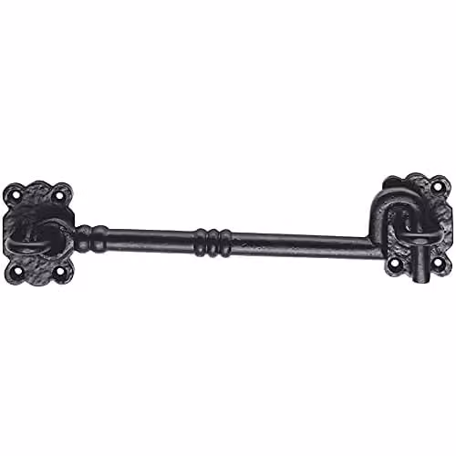 Loops Ornate Cabin Hook and Eye in Black Antique Hammered, 20.3 cm Arm Cabinet Lock