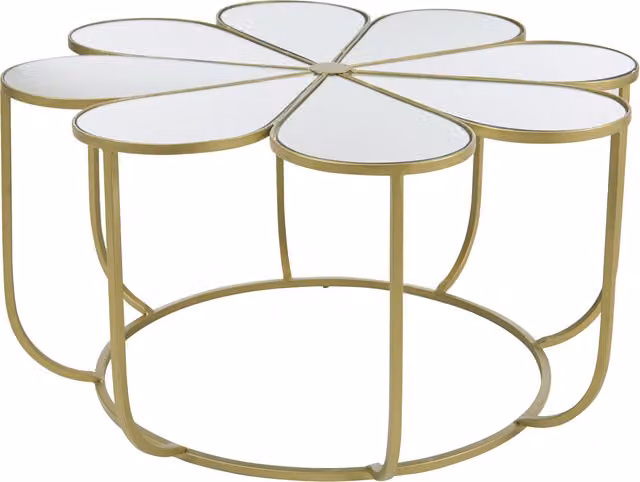 Orsina Modern Petal Coffee Table with Mirrored Glass Top and Gold Finish, W/D/H: 81 x 81 x 42 cm