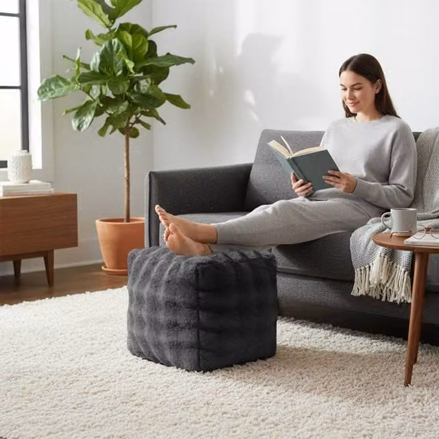 Sweet Dreams Alpine Bubble Faux Fur Bean Bag in Charcoal Grey, W/D/H: 43 x 43 x 43 cm