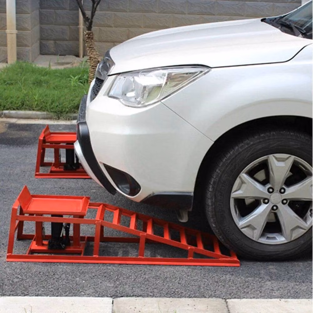 FLAVORA Heavy Duty Hydraulic Car Ramps, 2-Piece Steel Set in Red, W: 100 cm, D: 40 cm – 2
