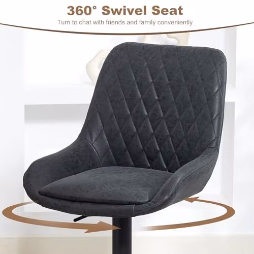 HOMCOM Set of 2 Black Synthetic Leather Swivel Bar Stools with Height Adjustment – 4