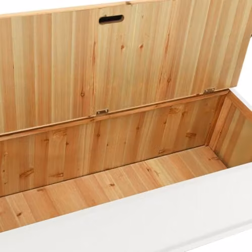 vidaXL White and Brown Lacquered Wood Bench with Armrests and Shoe Rack, W/D/H: 107 x 45 x 75.5 cm – 3